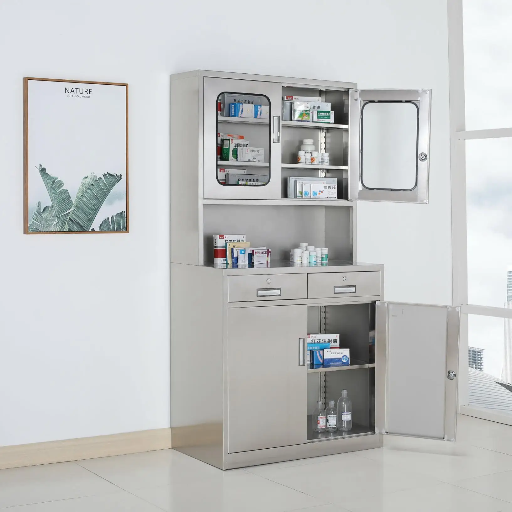 High quality stainless steel storage medical dental cabinet hospital room furniture medical equipment cabinets
