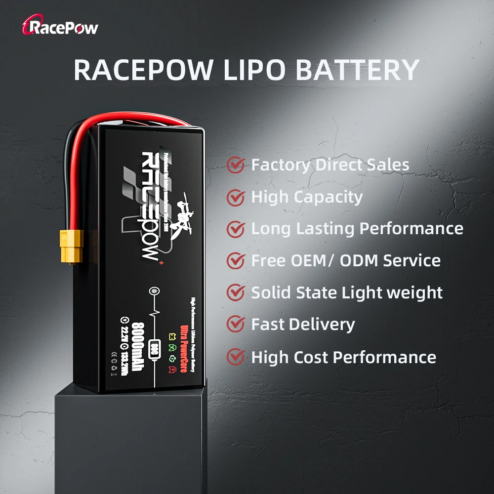 Racepow 6S 22.2V 6500/8000/10000mAh Lipo Battery For FPV Drone RC Parts With XT60 XT90 XT150 Plug Battery