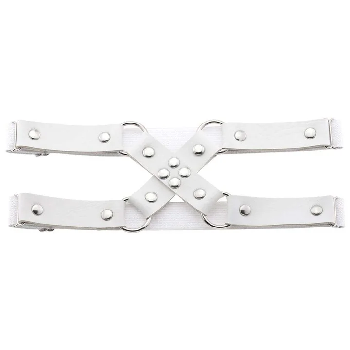 New Fashion Harajuku Punk Cross PU Leather Thigh Ring Women Sexy Gothic Rivet Elastic Double Row Garter