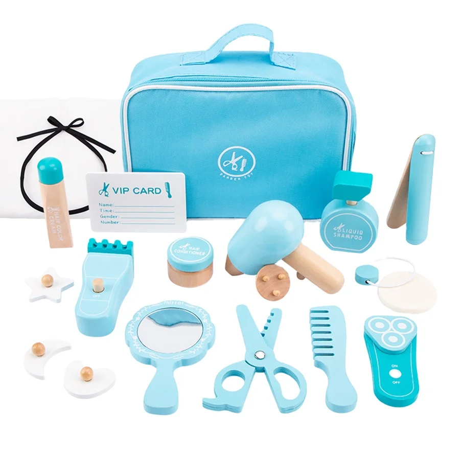 Early Educational Toys Wooden Simulation Makeup Hairdressing Tools Haircut Toys Pretend Play Toys for Children Play