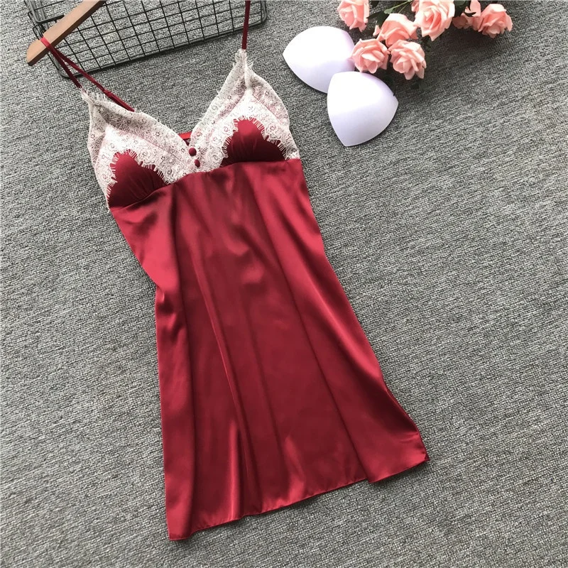 Wholesale One Piece Sleeping Dress Breathable Silk Satin Nightgown for Women