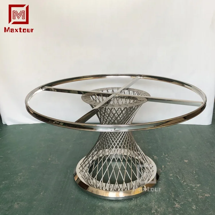 Modern design stainless steel base customized luxury black glass top round dining table