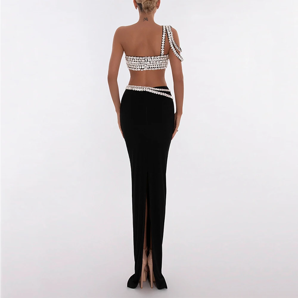 TWOTWINSTYLE High End Дизайн Модный трендовый сексуальный черный сверкающий бриллиант женский жилет длинный комплект