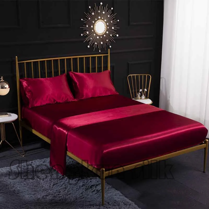 Роскошные 100% шелк тутового постельные принадлежности простыни наборы гипоаллергенный дышащий