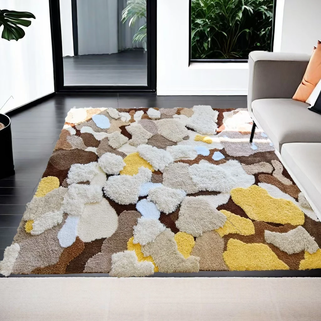 Customized 3D Irregular High and Low Plush Entrance Moss ground mat Modern Tufted Carpets and Rugs for Home Bathroom