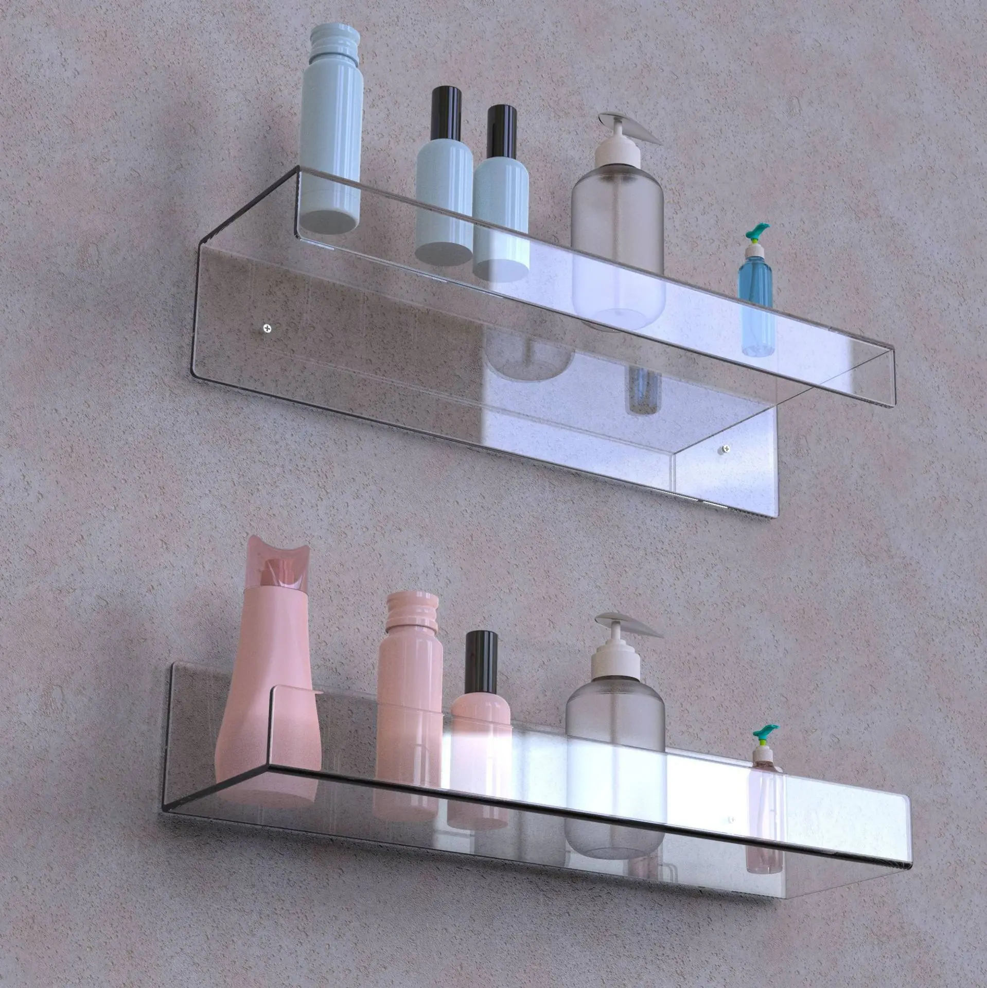 Spring Sign wall mount acrylic slatwall display racks cheap PS bathroom shelf