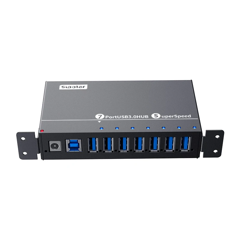 Sipolar Aluminum mini 7 port usb 3.0 high speed hub splitter 5 gbps with power adapter for mac mini m1 docking