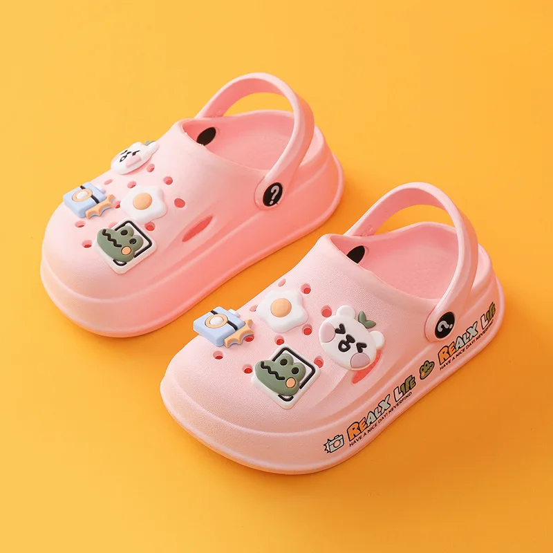 Cartoon Crocodile Open Toe Non-Slip Home Bathroom Shoes Baby Kids Flats Footwear Boy Shark Sandals Slides Slippers