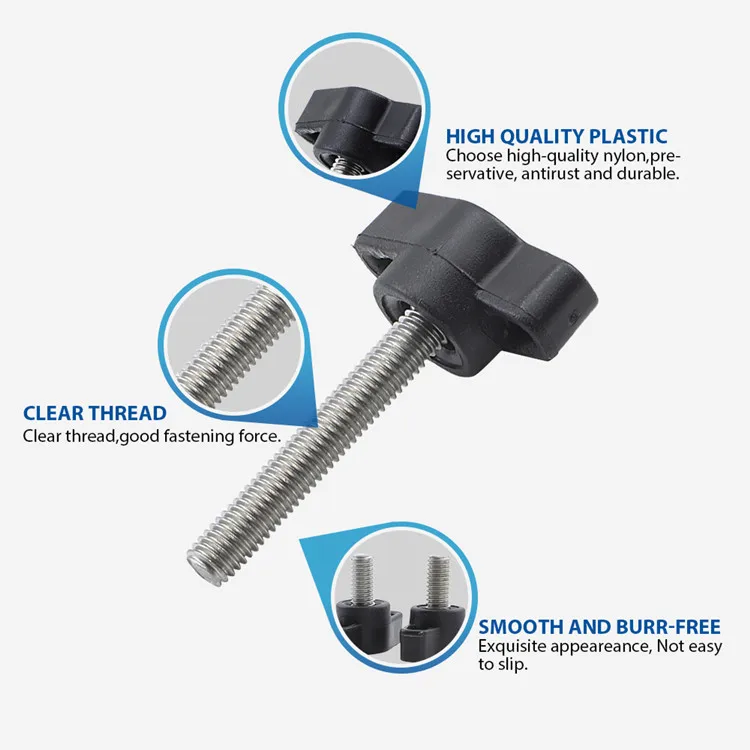 Stainless steel T-Shape M4 M5 M6 M8 M10 M12 Plastic Head T-Knob 5/16 In 18x3 In Kunrled Thread Color Thumb Screw