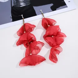 2020 New Arrival Elegant Dangle Style Handmade Yarn Red Flower Long Evening Earrings