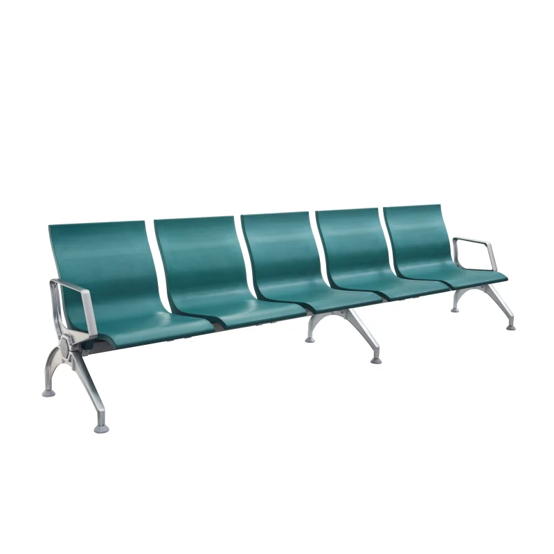 Aluminum alloy hands and feet 5 seats reception chair, light blue airport chair, hospital polyurethane (PU) waiting chair