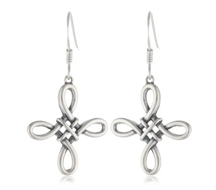 Vintage Sterling Silver Celtic Knot Cross Drop Earrings ear rings for girlfriend fashion earring fancy ear rings