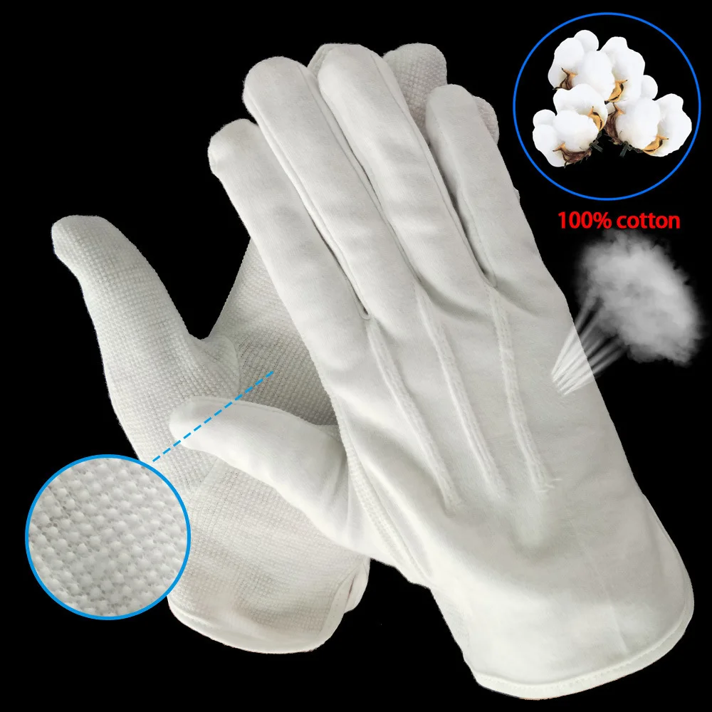 white hand riding driving  breathable soft non-slip cotton waiter waitress pvc dot glove