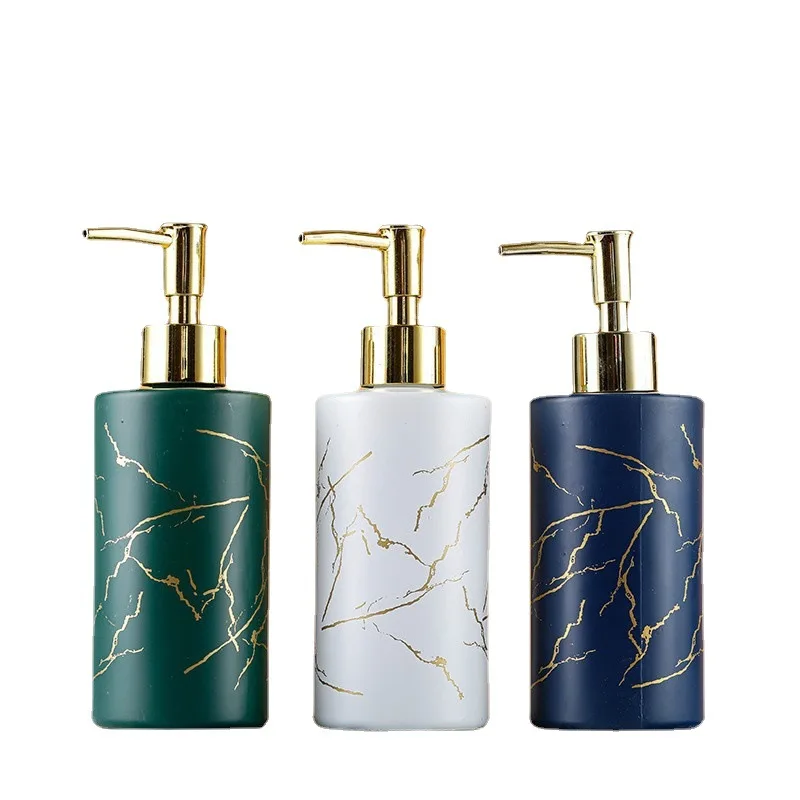 Nordic Style Marble Gold Matte White Black Texture Glass Soap Dispenser Lotion Bottle for Chic Home Household Bathroom Decor
