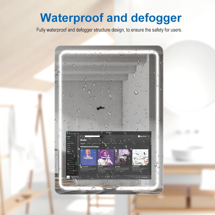 Touch smart mirror for bathroom bedroom living room with Android OS WiFi connected music and video play
