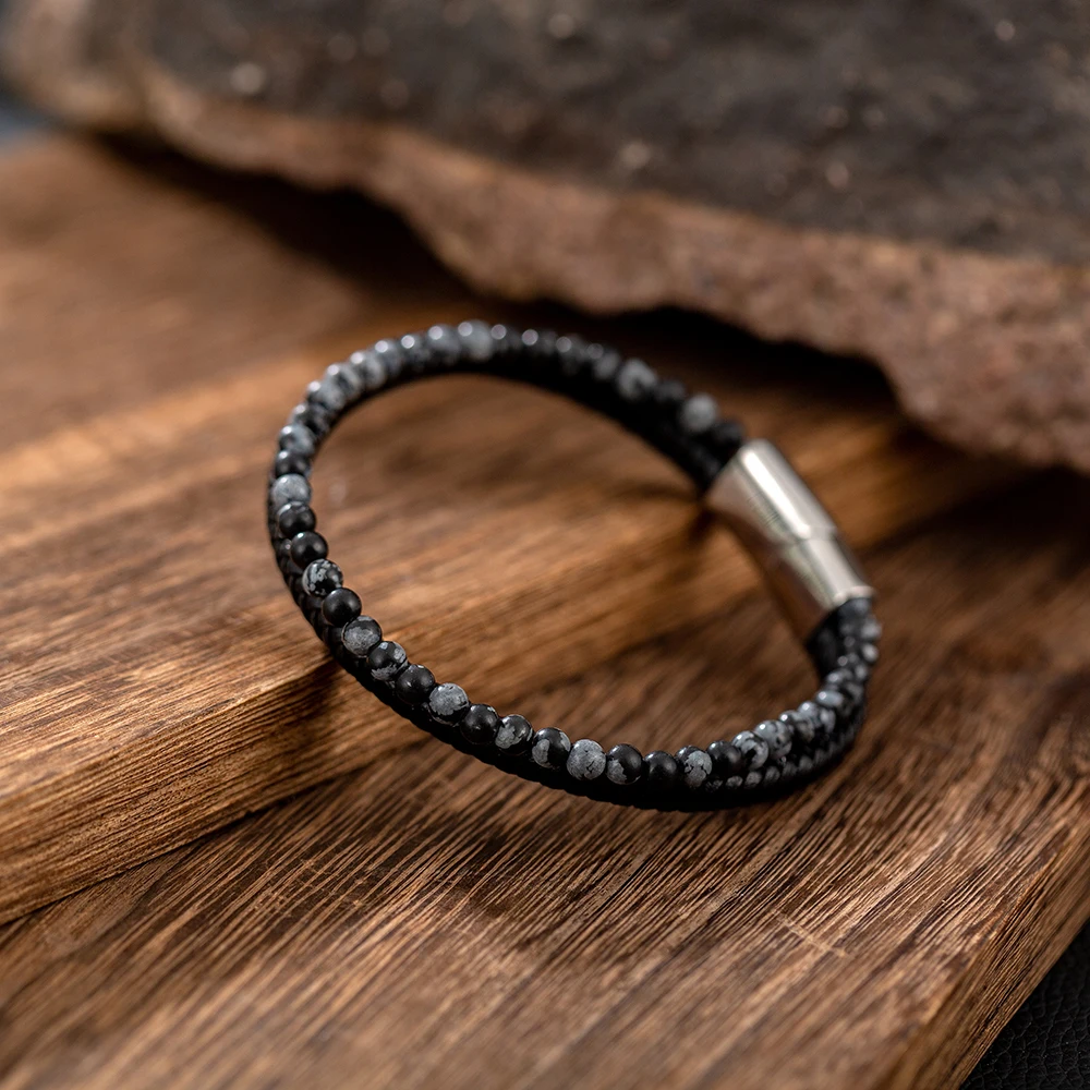 Handmade Jewelry Natural Stone Man Leather Bracelet Lava Stone Lapis Lazuli Tiger Eye Bead Man Braided Leather Bracelet