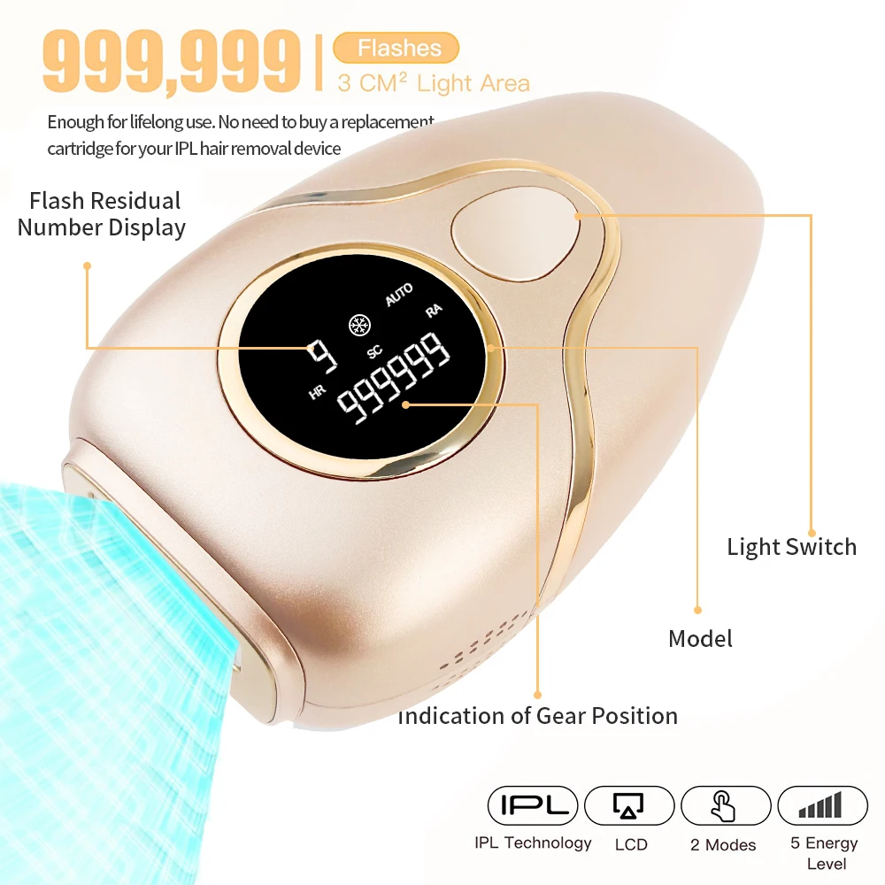 Portable IPL Machine for Home Use Intense Pulsed Light Skin Rejuvenation Hair Removal Electric Power Supply Epliator Ice Cooling