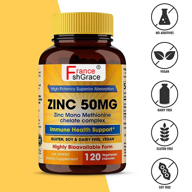 OEM Zinc Supplement Tablets Zinc Mono Methionine Chelate Complex Immune Health Support 120 Capsules for Adults