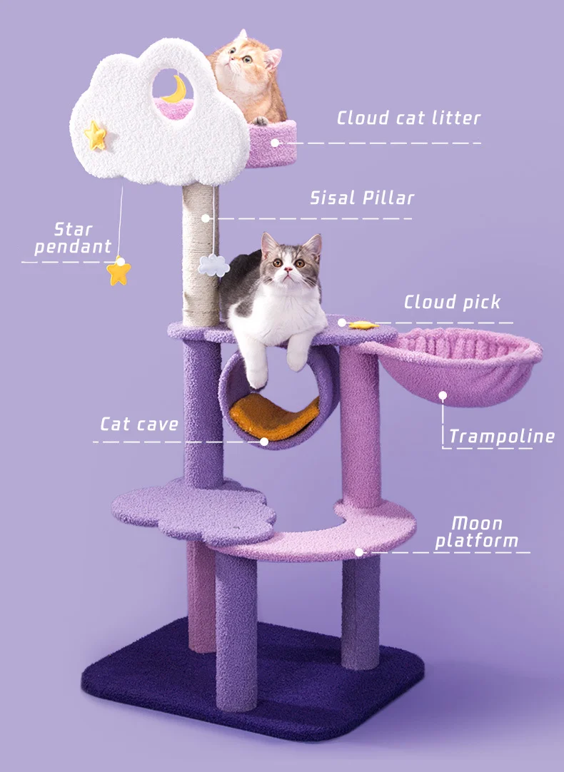 Purple Fantasy Sisal Castle Modern Large nebula holding the moon Climbing Pet Scraper Wooden Apartment Furniture Tower Cat Tree