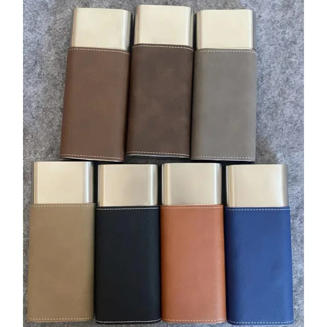 stainless steel laserable custom engraved leather cigar case holder