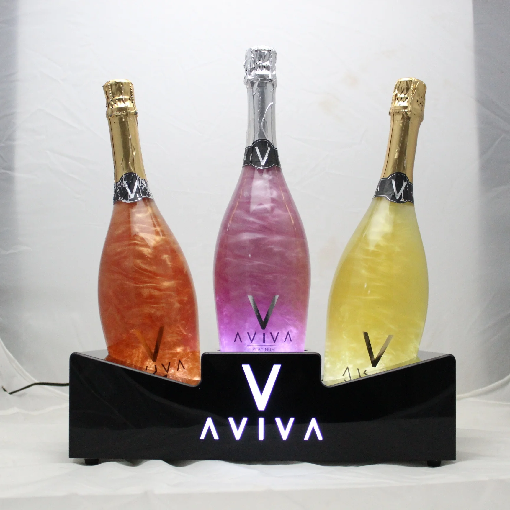 acrylic LED rotating bottle display stand , bottle expositor display stand for golden wine