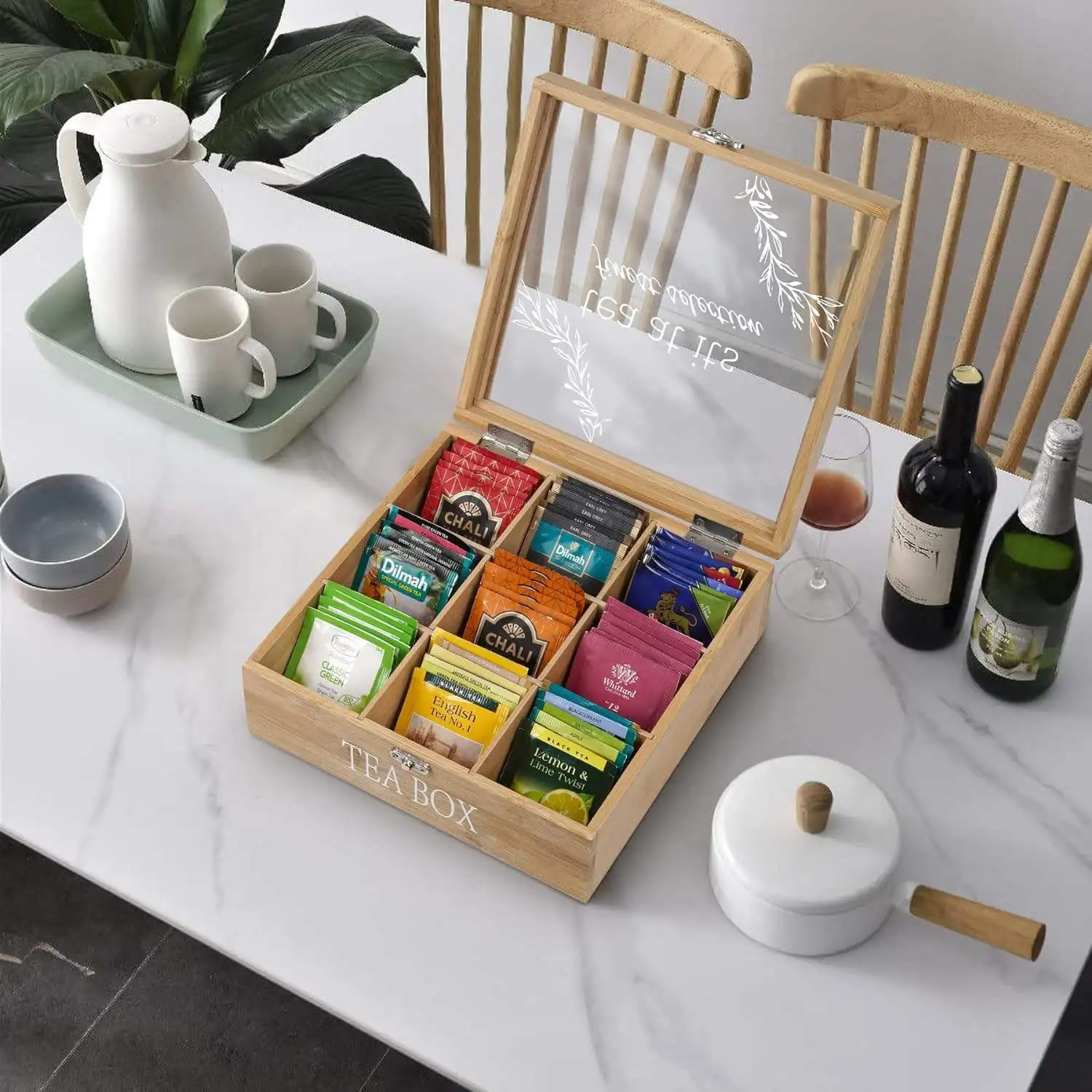 Custom Solid wood crafts modern storage box Classic Tea Storage Organizer Wooden Tea Box Wooden Gift Cases Tea Bag Holder