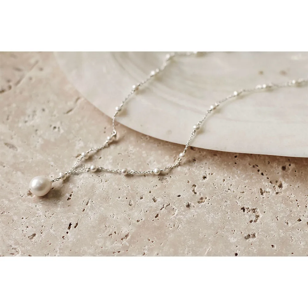 Custom handmade jewellery dainty pearl necklace silver pearl necklace fresh water pearl necklace for women silver jewelry