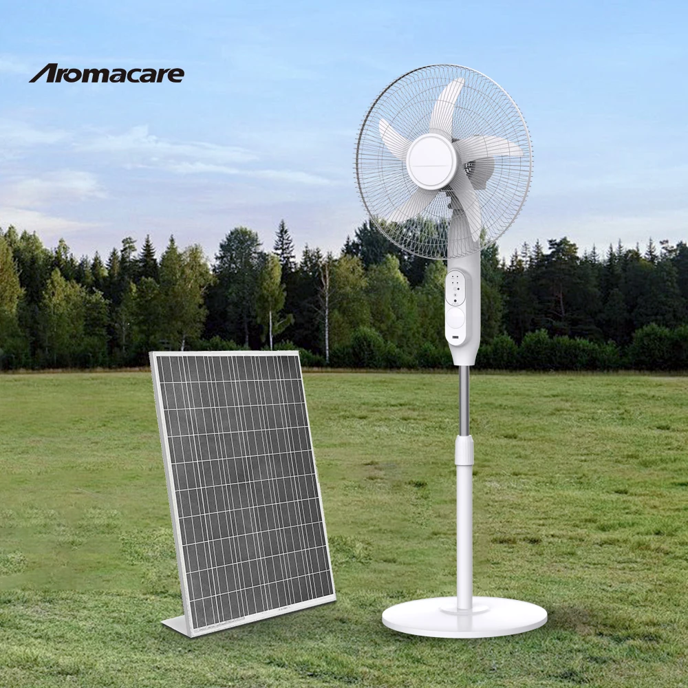 Aromacare 4800mAh Lithium Battery Powerful Large Rechargeable Fan Solar Fan 16 Inch Rechargeable Standing Fan With LED Light