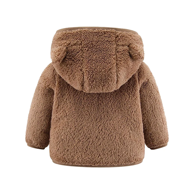 Baby teddy jacket baby winter outwear clothes custom infant fleece hoodie baby Boys Bear Ears Shape Fleece Zip-up Hooded Jacket