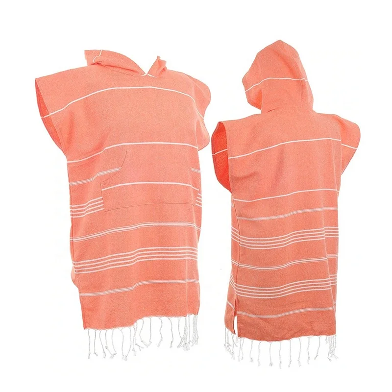 Customised baby kids towel poncho large warm turkish cotton waffle or terry stripes towel poncho 100% cotton or microfibre