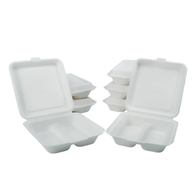 custom to go boxes restaurant eco friendly biodegradable sugarcane bagasse 2 compartment food container disposable box for food