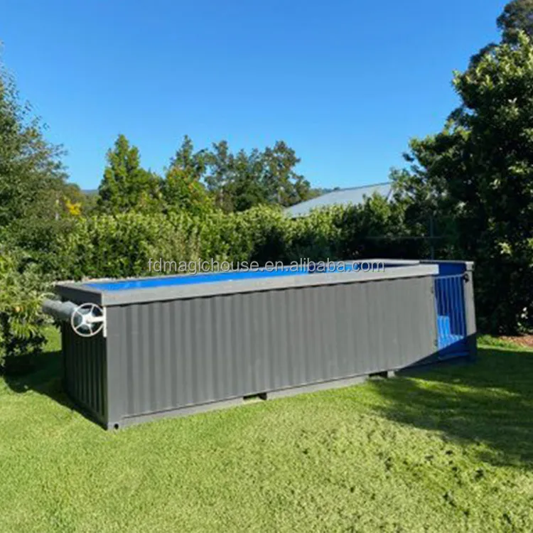 20-футовый 40-футовый контейнер для бассейна с системой волн, уличная стеклянная стена, стальная конструкция, контейнер для доставки бассейна