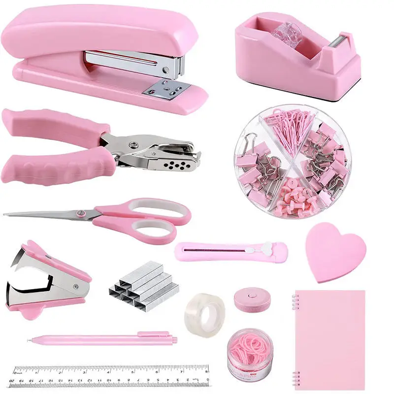 Customized pink office stationery set wholesale cross-border stapler scissors book multi-functional binding combination