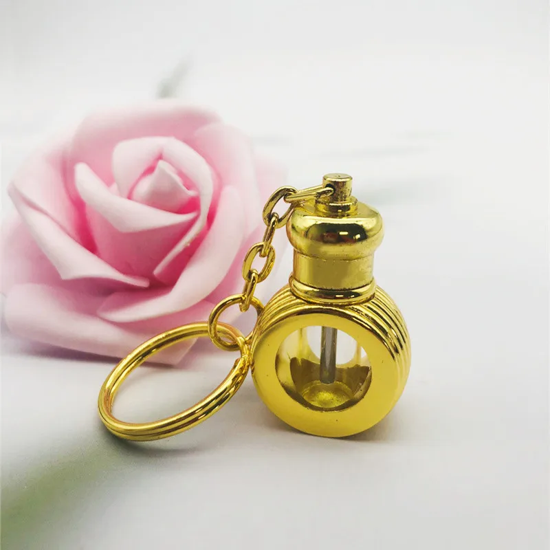 Cute 1ml Vintage Metal Perfume Bottle with Key Holders Arab Style Essential Oils Dropper Chain