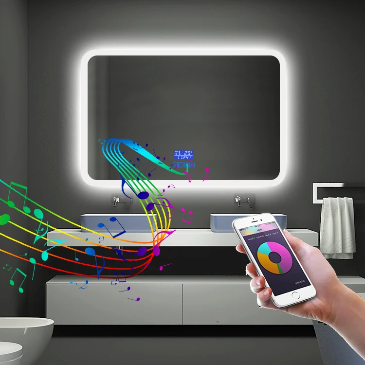 Hotel Bathroom Mirror Speaker Music Makeup Smart Lighted Led Mirror Touch Screen Bath Mirrors With Light