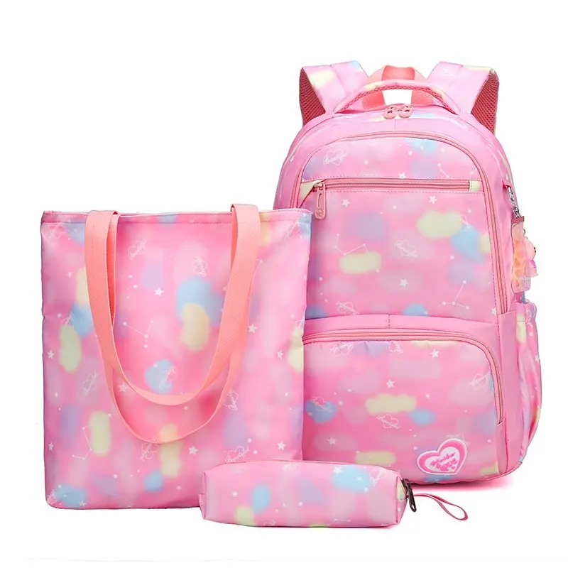 Высококачественные рекламные канцелярские принадлежности Мультяшные 3 в 1 школьная сумка для девочек водонепроницаемый нейлоновый школьный рюкзак Набор для девочек