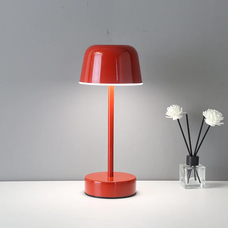 Red-Modern Luxury LED Desk Lamp with Touch Switch Creative Rechargeable Cordless Design for Home Office Use