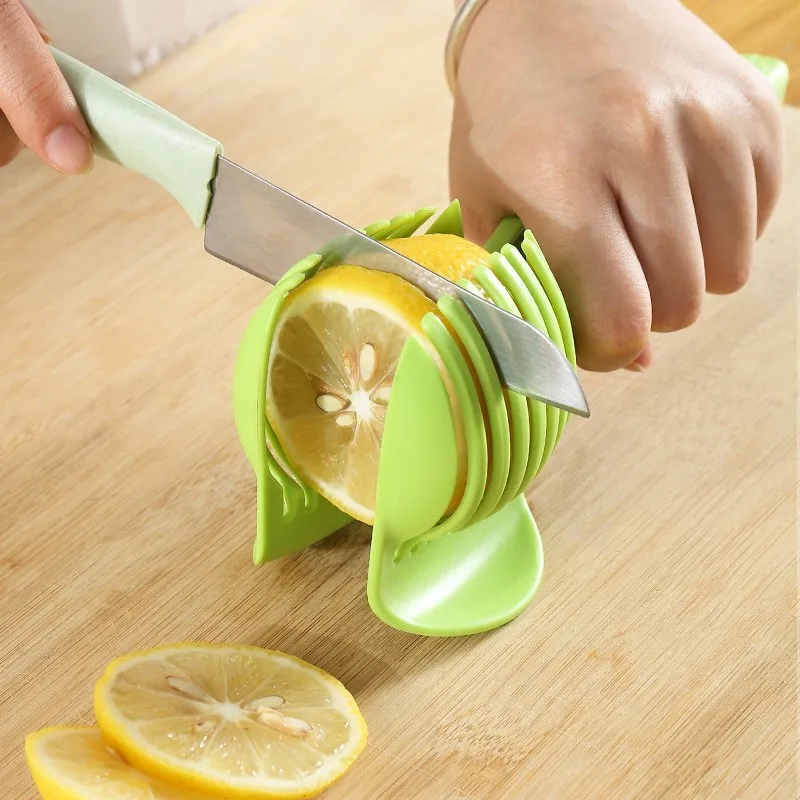 B889 Kitchen Gadgets Folder Fruit Slicer Tool Potato Food Tomato Onion Lemon Vegetable Fruit Slicer Knife Holder Cutting Clip