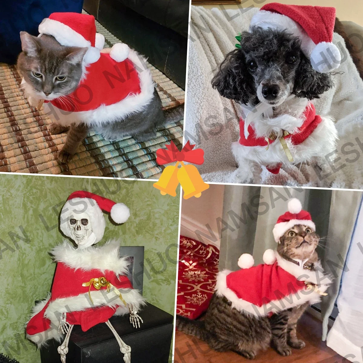 Wholesale Pets Outfits Puppy Cloak Cat Dress Red Christmas Clothes for Doggy