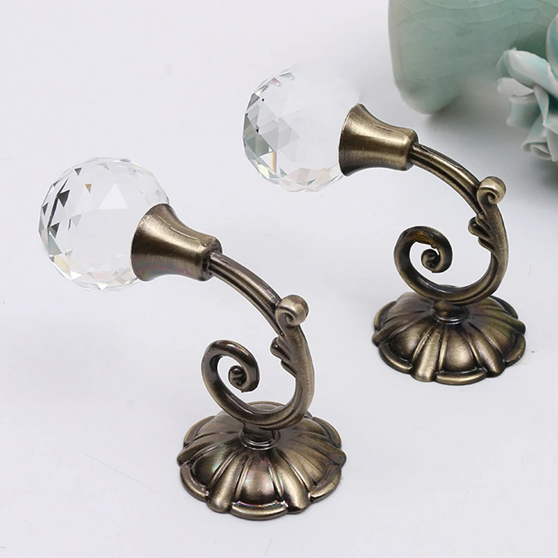 
2 pcs. Large metal crystal glass curtain hook rear wall hanger curtain rod accessories 