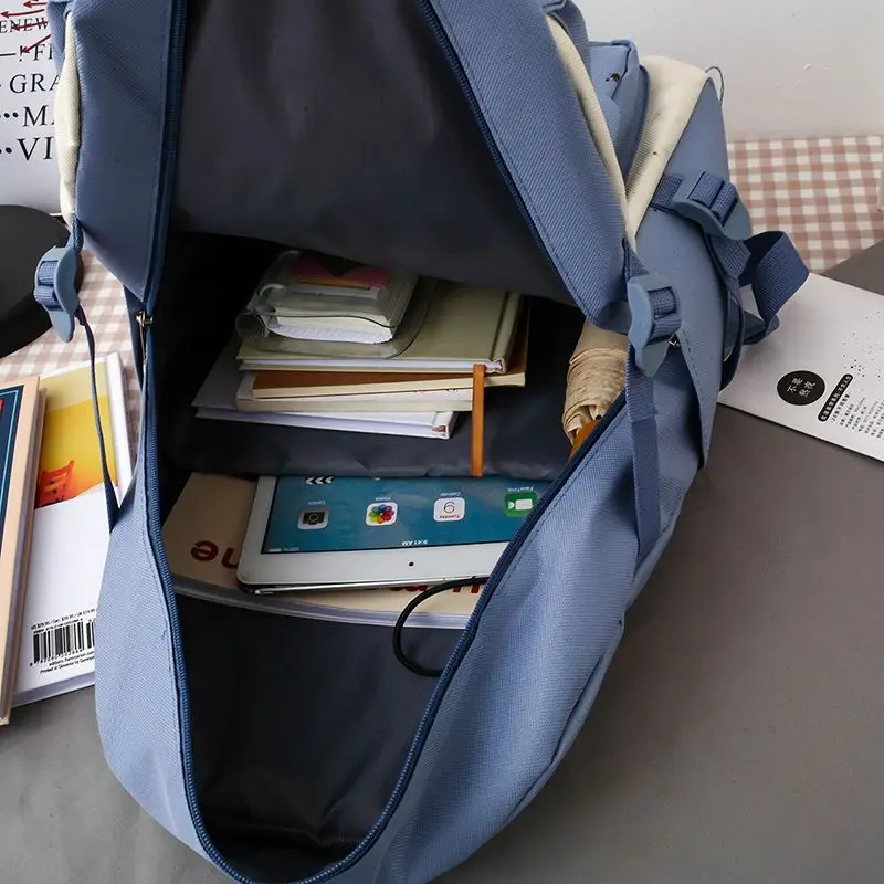 custom student backpack set female large capacity 5 piece set student backpack girl casual backpack school bag and lunch bag set