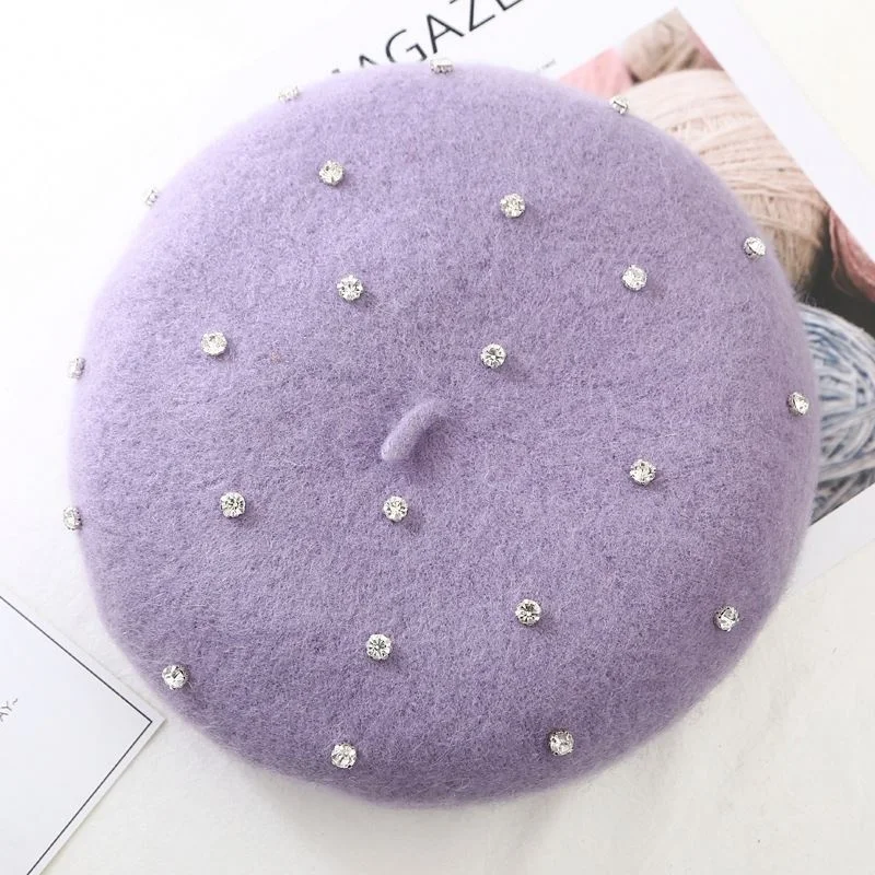 Fast Delivery Multi-Color Pearl Beret Hat For Women 100% Wool Berets With Custom Logo