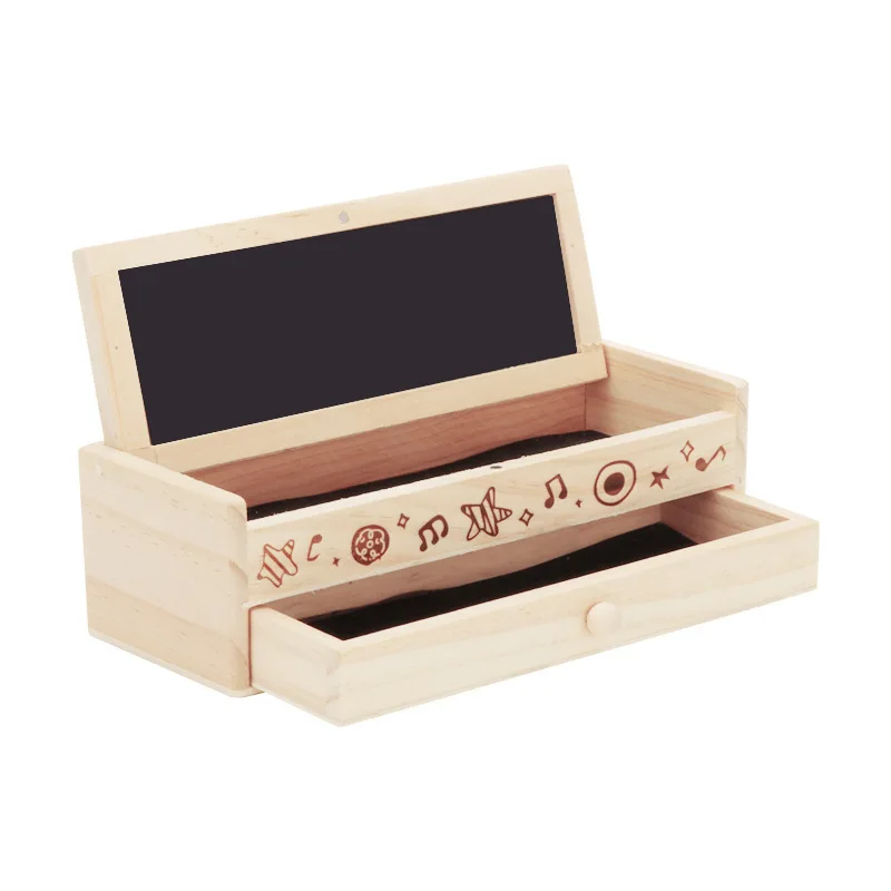 Multi-Functional Back To School Bamboo Pencil Box Double Layer Kids Wooden Pen Box