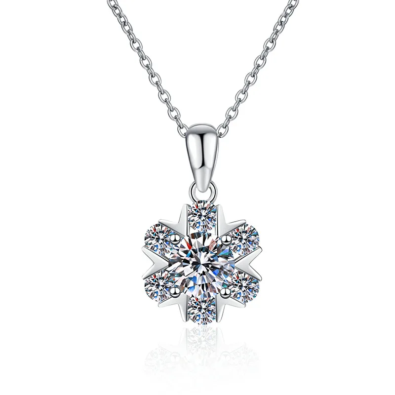 Boutique Luxury Mosang Diamond Necklace S925 Sterling Silver Romantic Snowflake D Color 1 Carat Mosang Stone Jewelry Necklace