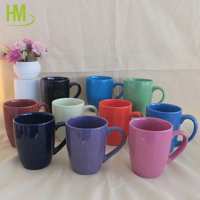 cheap blank solid glazed blue red color mug 12oz ceramic coffee mug