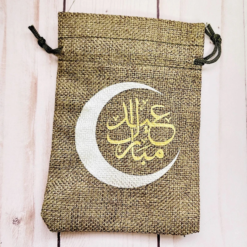 Personalised Eid Mubarak Eidi Money Wallet Drawstring Gift Bag Present Jute drawstring pouch Ramadan Boy Girl Bag