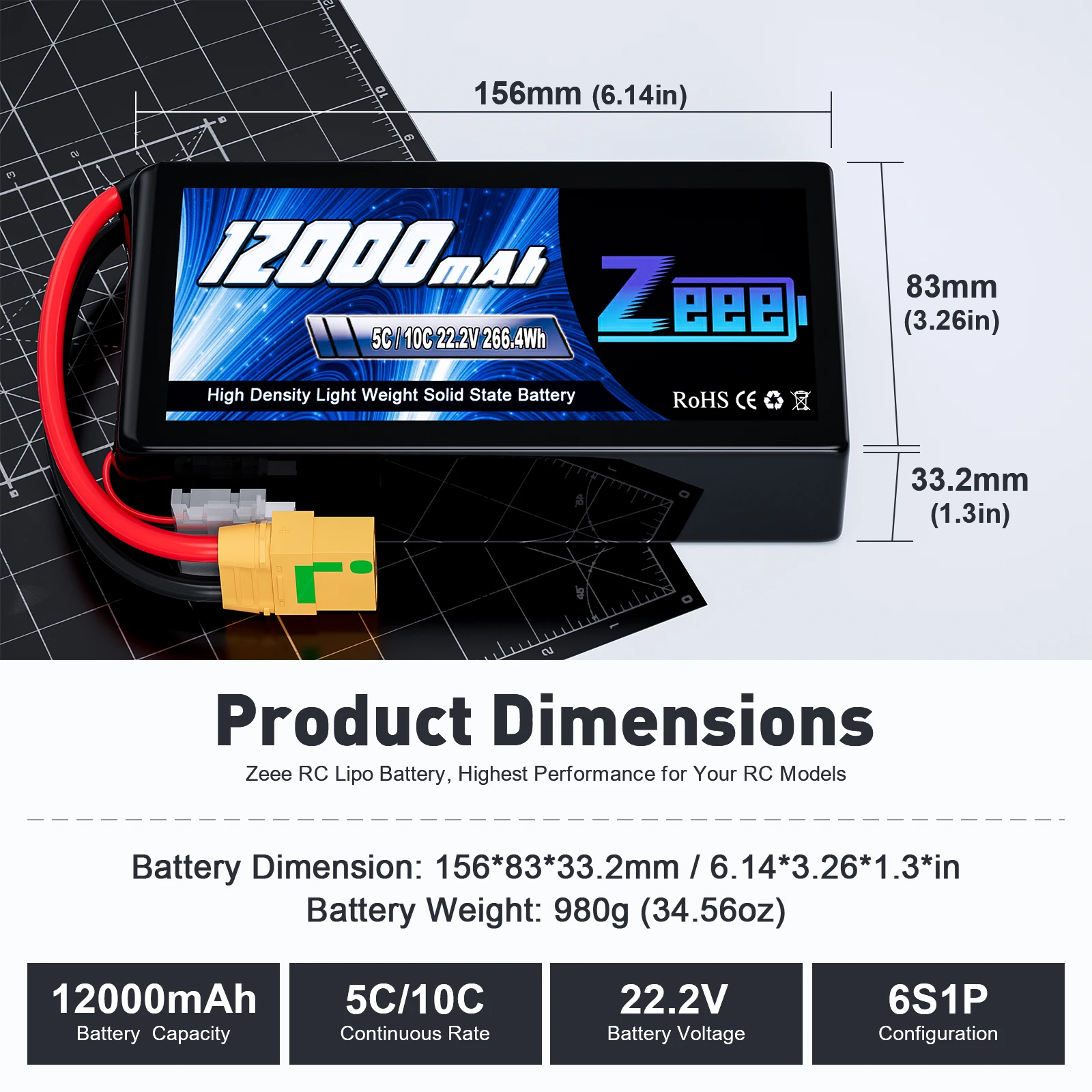 Твердотельный аккумулятор Zeee 6S для дрона 22 2 В 12000 мАч 5C/10C мягкий чехол с XT90-S разъемом