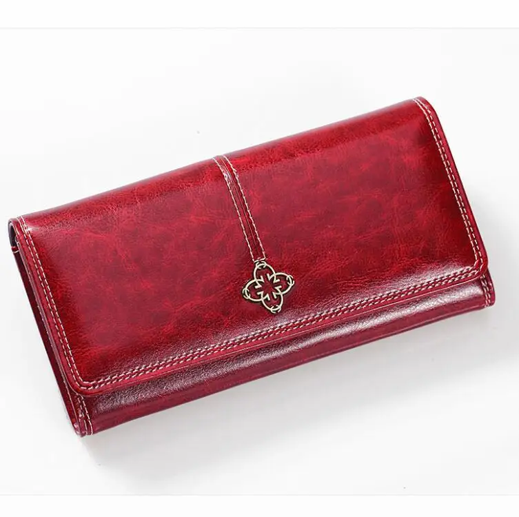 2024 High quality ladies long purse wallet with phone vintage wax oil leather women wallets