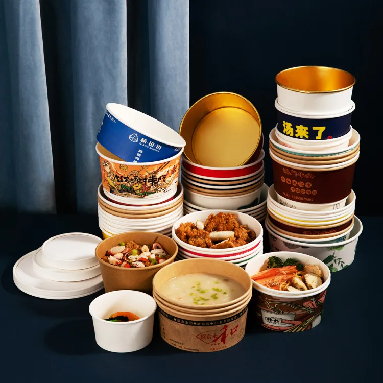 1050ml Chinese Lunch kraft Disposable Take Away Food Tableware Paper Salad Bowl