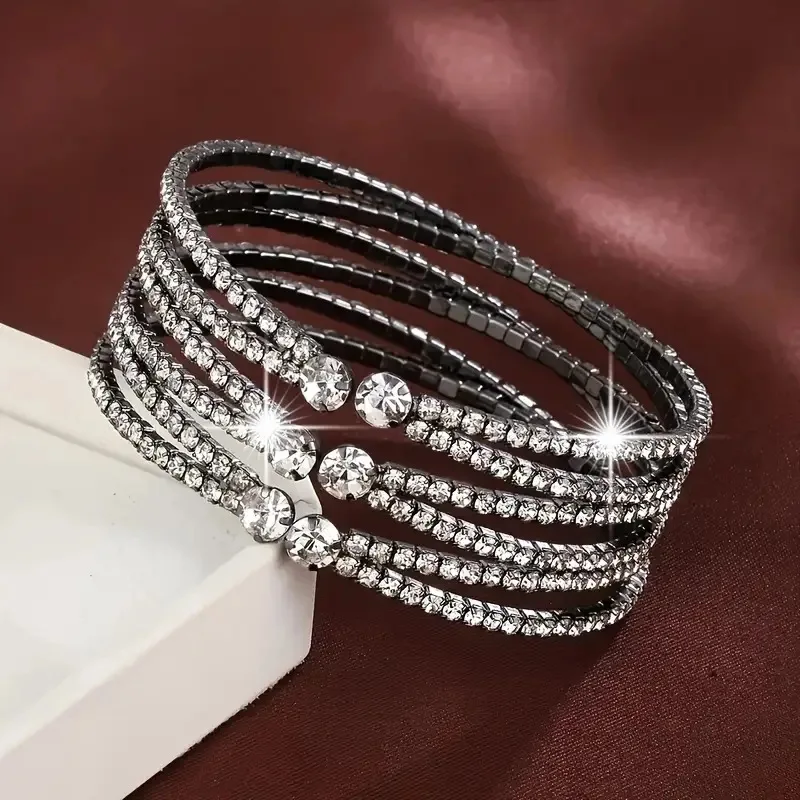Crystal Rhinestone Bracelet Women Girls Delicate Multilayer Bracelet 6 Rows Layered Bracelet Jewelry for Prom Party Wedding